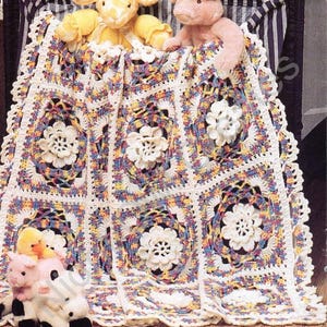 Vintage Crochet Pattern Precious Roses Blanket Elegant Lacy Rose Afghan Granny Square Motif PDF Instant Digital Download