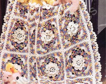 Vintage Crochet Pattern Precious Roses Blanket Elegant Lacy Rose Afghan Granny Square Motif PDF Instant Digital Download