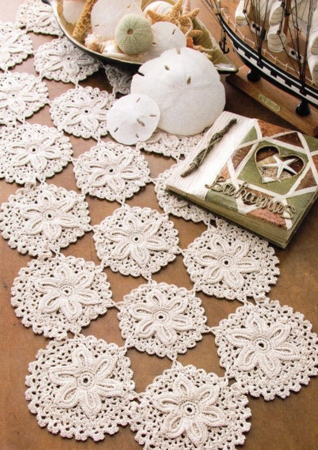 Sand Dollar Motif Crochet Pattern Beach Table Runner Bedspread Coverlet