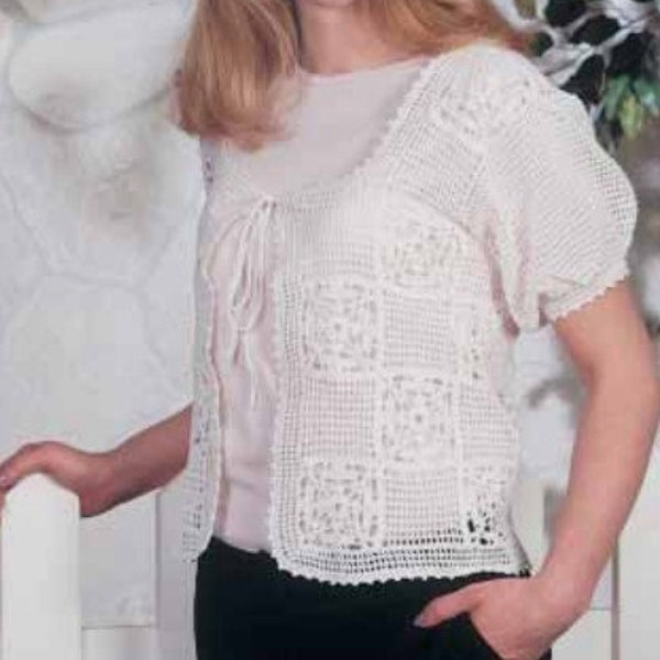 Vintage Crochet Vest Pattern White Summer Waistcoat Cropped Cardigan Sweater Short Sleeveless Knit Top PDF Instant Digital Download Motif