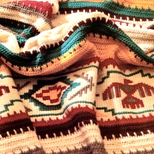 Vintage Crochet Afghan Pattern Indian Blanket Navajo Southwestern Aztec Design Throw  PDF Instant Digital Printable Download