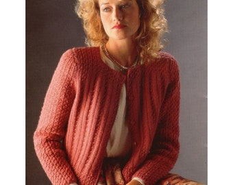 Vintage Knitting Pattern Mock Cable Cardigan Knit Sweater Jacket PDF Instant Digital Download Long Sleeves Autumn Fall