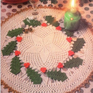 Vintage Doily Crochet Pattern Holly Wreath Christmas Lacy Doily Table Decor  PDF INSTANT Digital DOWNLOAD