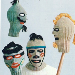 Vintage Knitting Pattern Funny Creepy Balaclava Ski Mask Helmet Mohawk Beard Set 1960s PDF Instant Digital Download