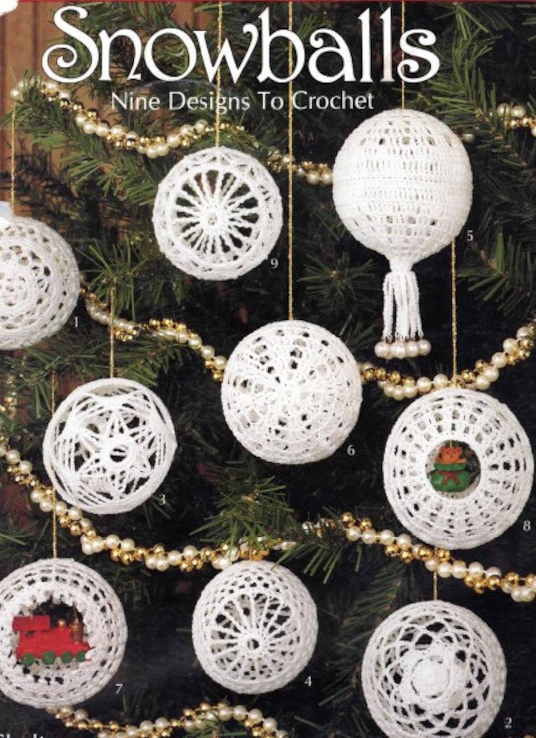 Vintage Christmas Crochet Pattern Lacy Beaded Tree Snowball Ornaments