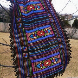 Vintage Crochet Pattern Gorgeous Stained Glass Afghan Blanket Throw PDF Instant Digital Download Tunisian Stitch
