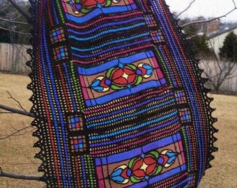 Vintage Crochet Pattern Gorgeous Stained Glass Afghan Blanket Throw PDF Instant Digital Download Tunisian Stitch