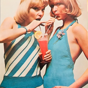 Vintage Knitting Pattern Knit Diagonal Stripe Halter Top Summer Sleeveless Top PDF Instant Digital Download