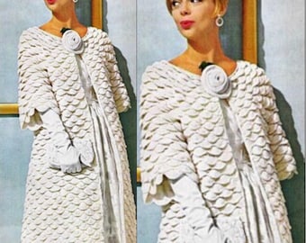 Vintage 1960's Crochet Pattern Glorious Fancy Shell Sweater Evening Coat Long Duster Cardigan Jacket PDF Instant Digital Download