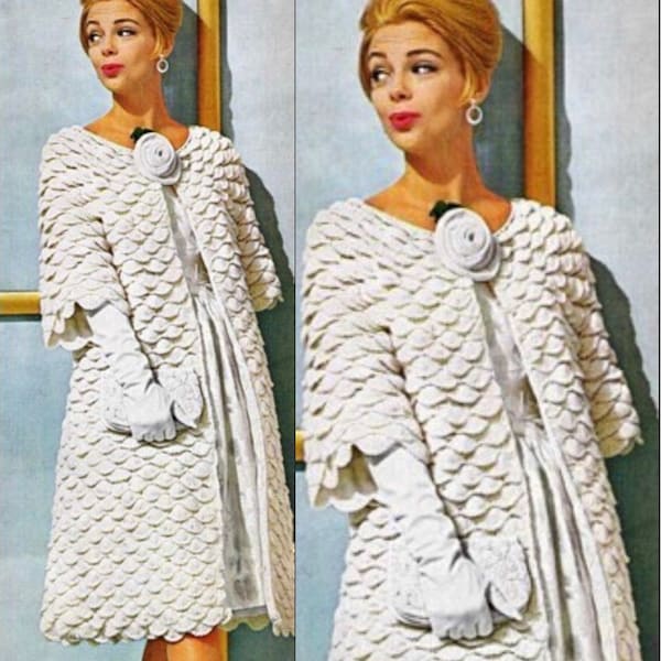 Vintage 1960's Crochet Pattern Glorious Fancy Shell Sweater Evening Coat Long Duster Cardigan Jacket PDF Instant Digital Download