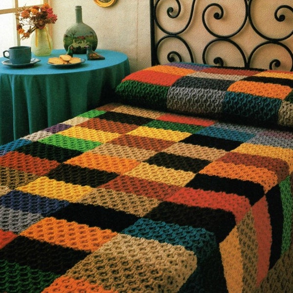 Vintage Knitting Pattern Honeycomb Patchwork Strip Afghan Square Block Throw Blanket PDF Instant Digital Download