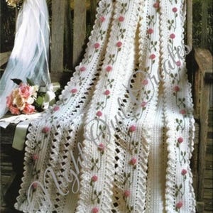Vintage Afghan Crochet Pattern Romantic Pink Rosebuds Lacy Blanket Rose Throw PDF Instant Digital Download Panel Strips Pattern