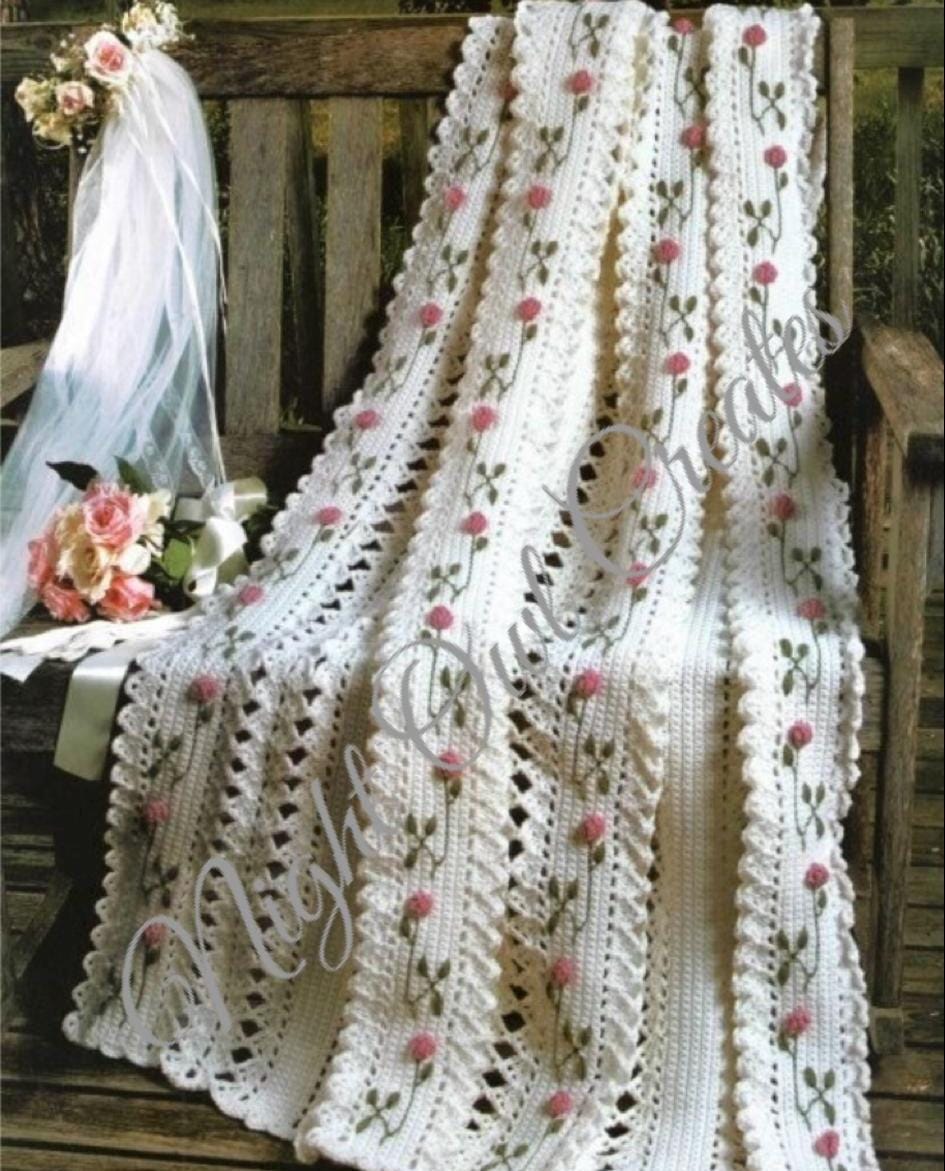Romantic Pink Rosebuds Lacy Afghan