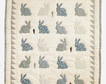 Vintage Sewing Pattern Baby Quilt Blanket Bunny Rabbits with Carrots PDF Instant Digital Download