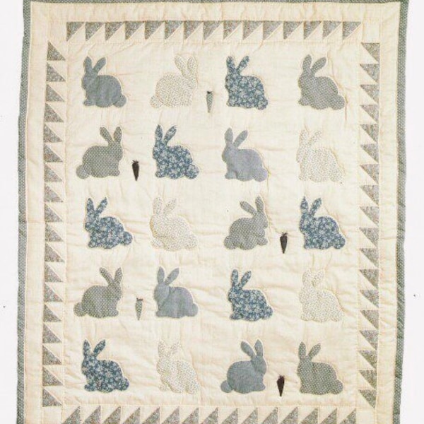 Vintage Sewing Pattern Baby Quilt Blanket Bunny Rabbits with Carrots PDF Instant Digital Download
