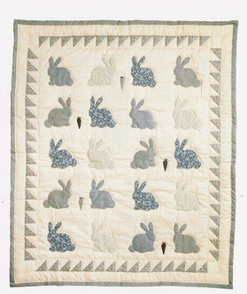 Vintage Sewing Pattern Baby Quilt Blanket Bunny Rabbits with Carrots PDF Instant Digital Download image 1