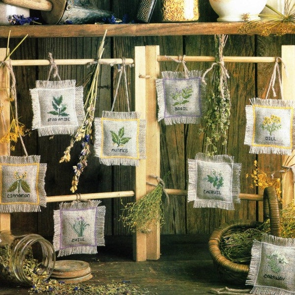 Vintage Cross Stitch Pattern Herb Harvest Mini Motifs Quick and Easy PDF Instant Digital Download Herb Garden Plaque Pillow