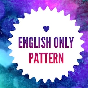 K&ouml;nnte beinhalten: Ein wei&szlig;er Kreis mit einem blauen Herzen und dem Text "ENGLISH ONLY PATTERN" in einem roten und blauen Farbverlauf.