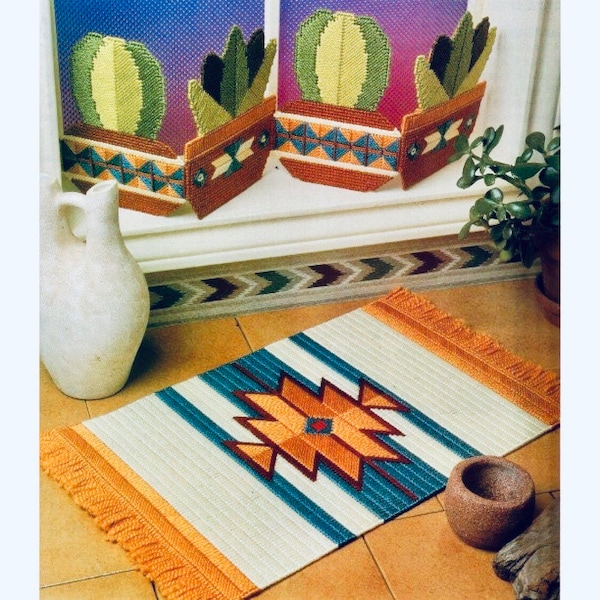 Plastic Canvas Southwestern Pattern Aztec Wonders Cactus Window Screen Southwest Diamond Rug PDF Instant Digital Download Home Decor