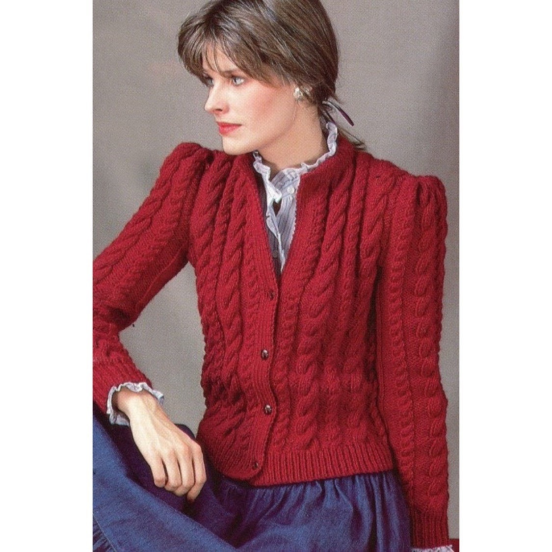 Vintage Knitting Pattern 80’s Classic Cable Cardigan Knit Sweater PDF Instant Digital Download Autumn Fall Knit Wear Printable