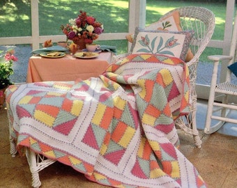 Vintage Crochet Afghan Pattern Pastel Patchwork Block Motif Throw PDF Instant Digital Printable Download