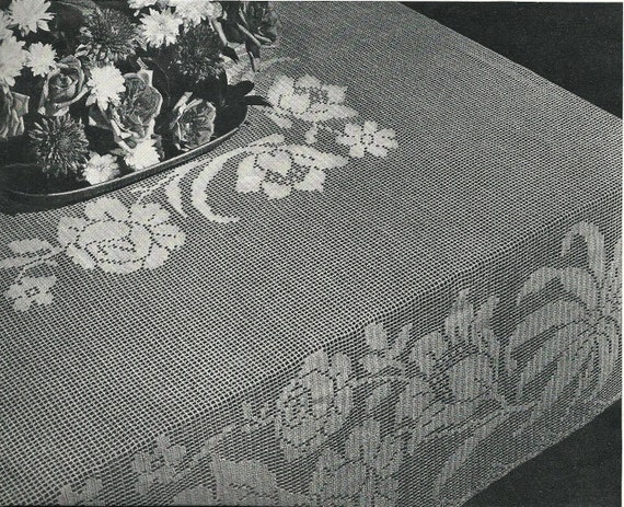 Vintage Rectangular Filet Crochet Tablecloth Pattern PDF Instant Digital Download Holiday Christmas Rectangle