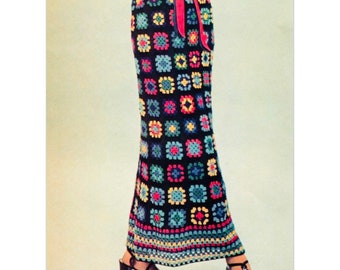 Vintage Crochet Pattern 1970s Granny Square Maxi Long Skirt Millefleurs PDF Pattern INSTANT Digital DOWNLOAD