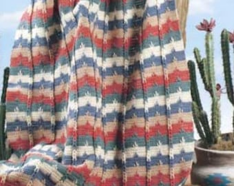 Vintage Crochet Blanket Pattern Southwest Cables Apache Afghan Desert Stripes Throw Blanket  PDF Instant Digital Printable Download