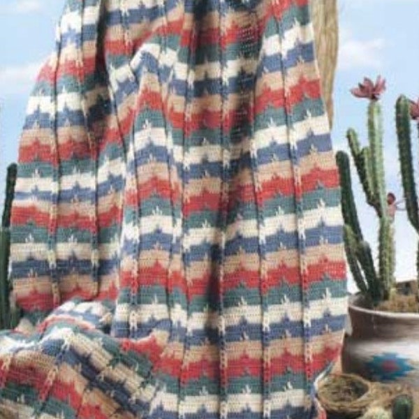 Vintage Crochet Blanket Pattern Southwest Cables Apache Afghan Desert Stripes Throw Blanket  PDF Instant Digital Printable Download