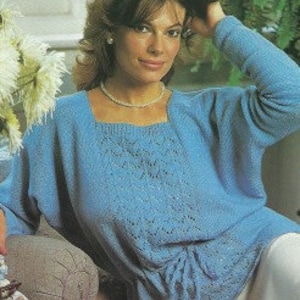 Vintage Knitting Pattern Pullover Dolman Sleeve Knit Sweater Top Lace Panels PDF Instant Digital Download