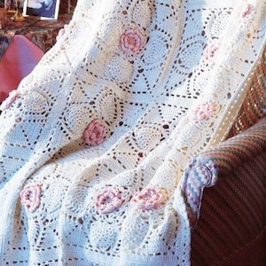 Vintage Afghan Crochet Pattern Rose Pineapple Floral Granny Square Roses Motif Throw Blanket PDF Instant Digital Download