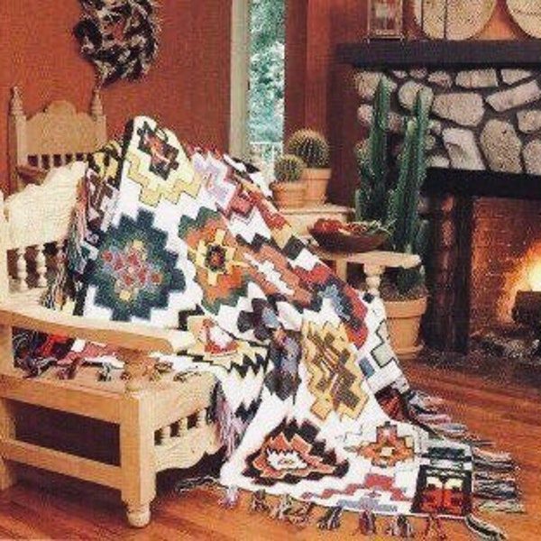 Vintage Crochet Pattern Aztec Mayan Mystique Afghan Blanket Southwestern Throw PDF Instant Digital Download