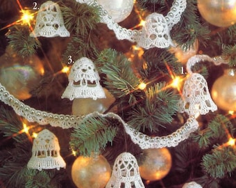 Vintage Christmas Crochet Pattern Lacy Silver Bells and Frosty Beaded Garland Holiday Ornament Decorations PDF Pattern INSTANT DOWNLOAD