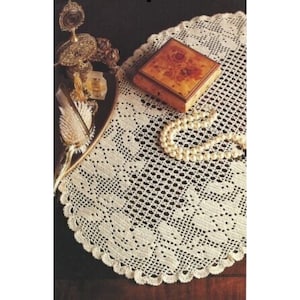 Vintage Filet Crochet Pattern Dainty Dresser Table Scarf A Bed of Roses PDF Instant Digital Download Heirloom Crochet