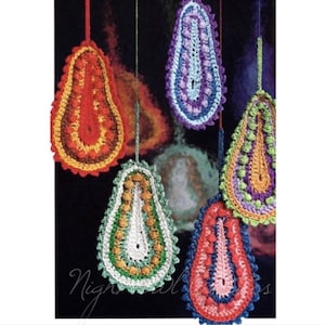 Vintage Christmas Crochet Pattern Jewel-Tone Teardrop Paisley Tree Ornaments PDF Instant Digital Download Bohemian Colorful