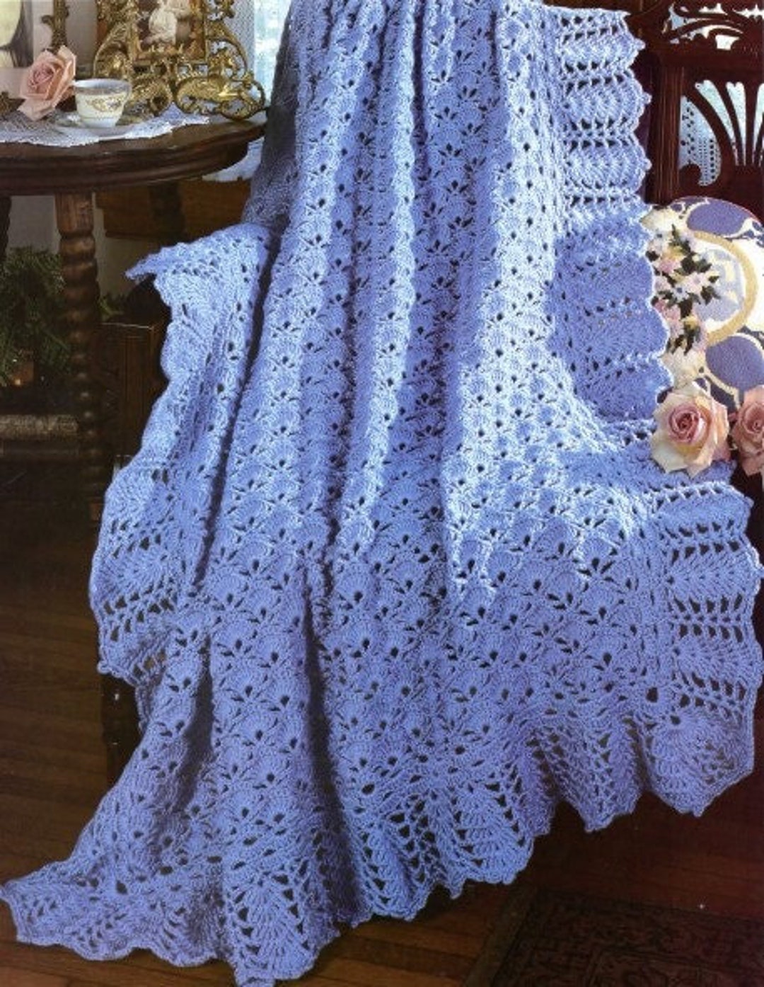 Vintage Crochet Pattern Heirloom Victorian Lace Afghan Ruffle Blanket