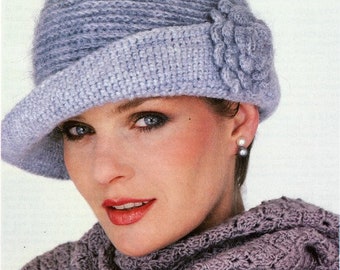 Vintage Cloche Crochet Pattern Hat Cap with Flower PDF Instant Digital Download Contrasting Brim