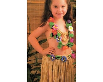 Vintage Crochet Pattern Hawaiian Hula Girl Costume Dress Up or Halloween  PDF Pattern INSTANT Digital DOWNLOAD 5-6 years