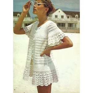 Vintage Crochet Pattern Swim Cover Up Lace Beach Dress Tunic Top PDF Instant Digital Download Boho Mini Dress