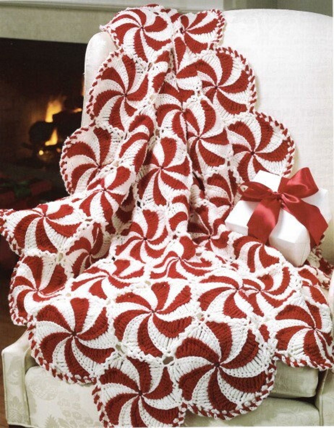 Vintage Christmas Afghan Crochet Pattern Peppermint Candy Cane