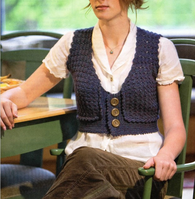 Crochet Schoolmarm Vest Waistcoat Pattern Cropped Cardigan Sweater