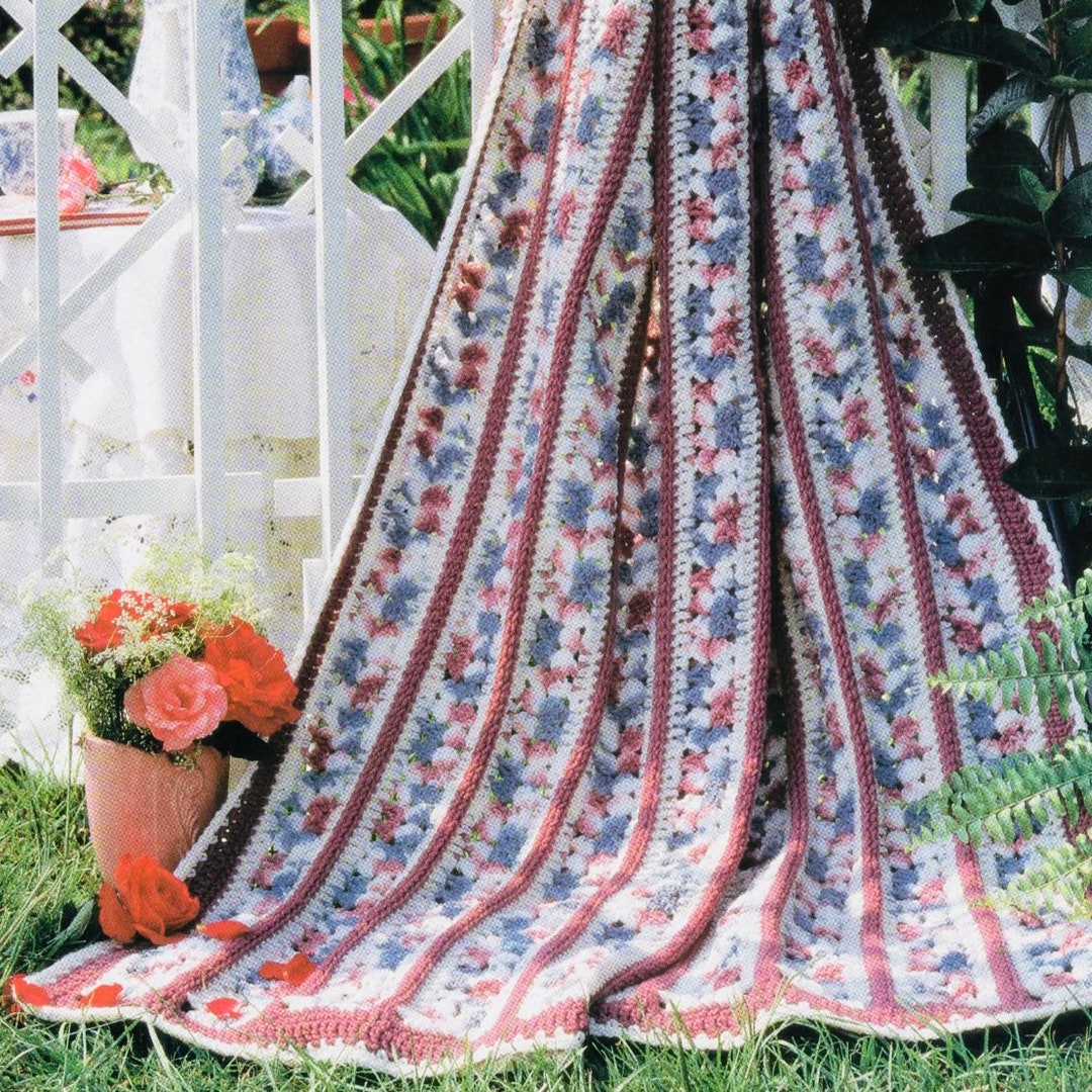 Mile a Minute Vintage Crochet Pattern Heather Trellis Lace Afghan Throw ...