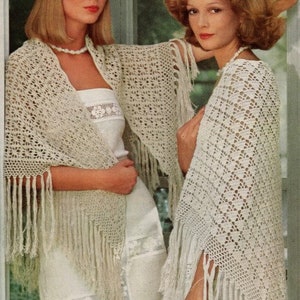 Lot of 2 Vintage Crochet Pattern Lacy Triangle Shawl Spiderweb Shawl Wrap Fringe Trim PDF INSTANT Digital Download