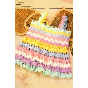 Vintage Crochet Pattern Baby Toddler Girls summer Rainbow Pastels Dress Lacy Rickrack Dress Size 1T 2T 3T PDF Instant Digital Download