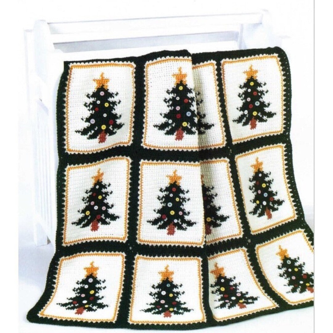 Vintage Christmas Blanket Crochet Pattern Evergreen Tree Motif Etsy
