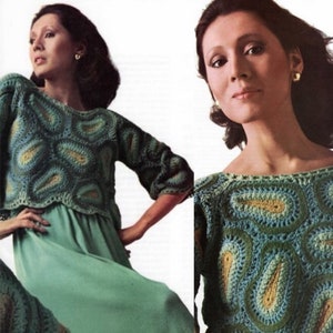Vintage Crochet Pattern 1970&#39;s Paisley Crop Sweater Top PDF Instant Digital Download