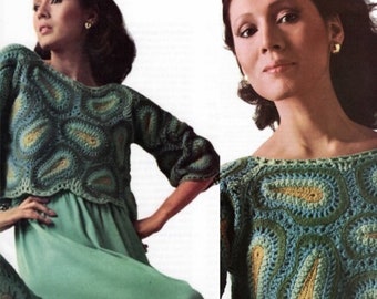 Vintage Crochet Pattern 1970&#39;s Paisley Crop Sweater Top PDF Instant Digital Download