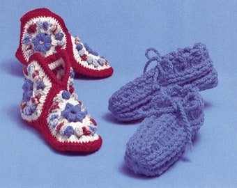 Vintage Crochet Pattern Adult Cozy Slippers Pattern PDF INSTANT Digital DOWNLOAD Granny Square and Ribbed Patten