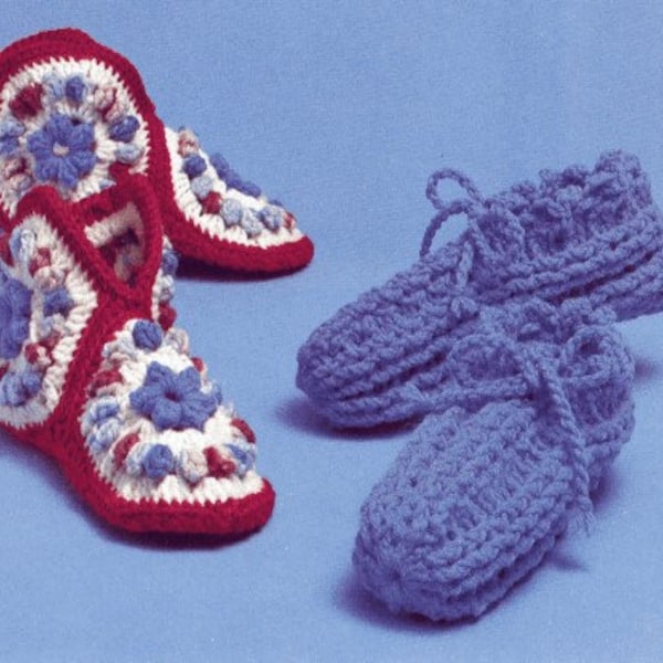 Vintage Crochet Pattern Adult Cozy Slippers Pattern PDF INSTANT Digital DOWNLOAD Granny Square and Ribbed Patten