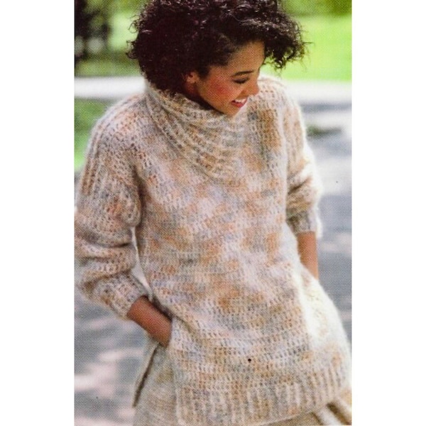 Vintage motif au crochet chiné tunique variée haut haut pullover PDF Téléchargement numérique instantané